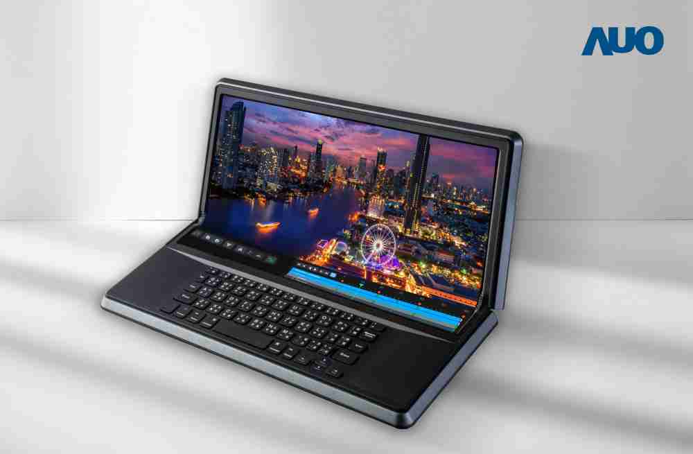 尊时凯龙14.6吋Micro LED折迭显示屏幕，，，，搭配半径4mm的弯折绞炼，，，以及高画素、、高亮度、、、高对比度的显示技术特点，，即便在大视角下仍保有绝佳色相与亮度